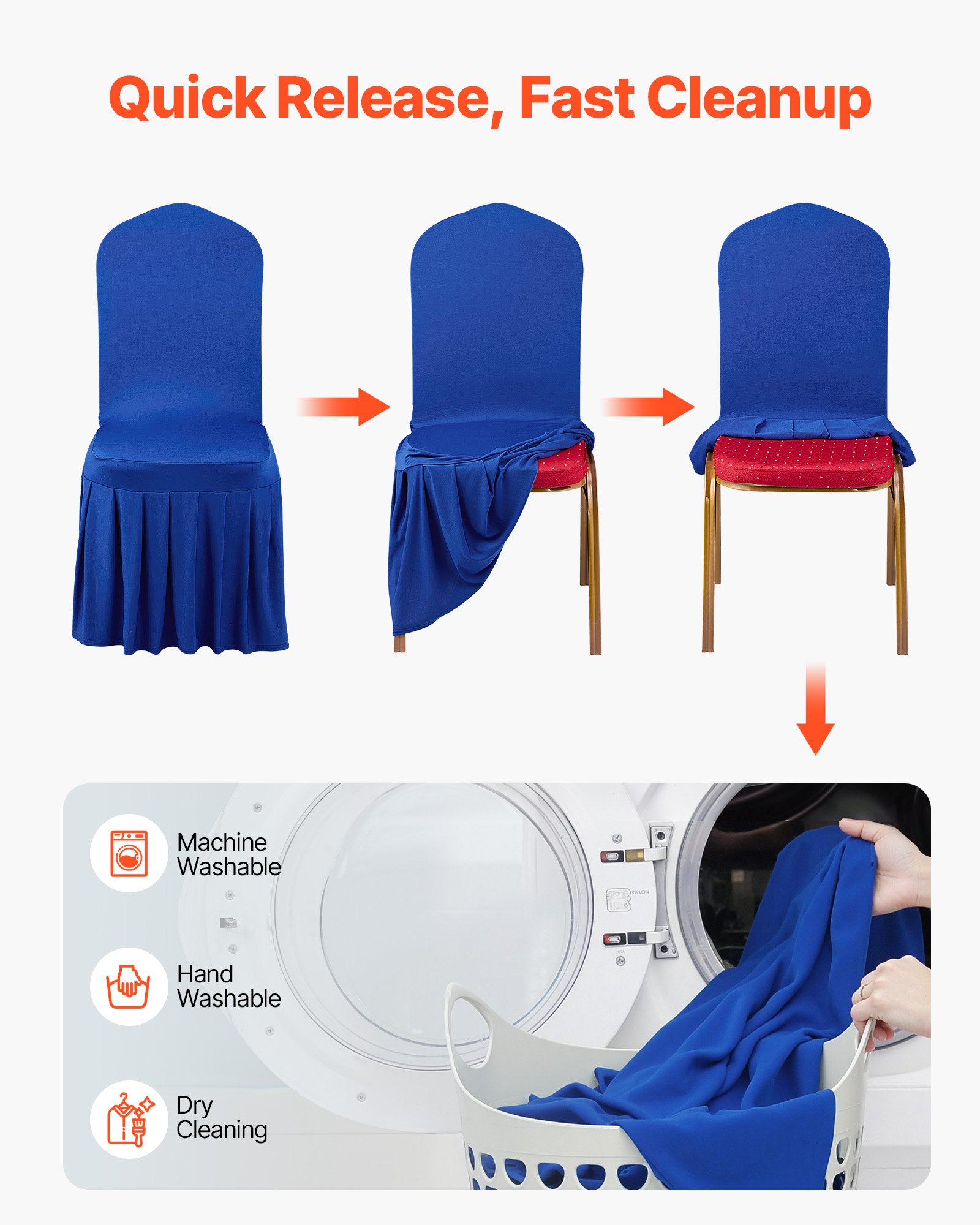 VEVOR 30 Pcs Blue Chair Covers, Polyester Spandex Chair Cover, Stretch Slipcovers for Wedding Party Dining Banquet Flat-Front Chair Covers, Fits Chair Measures up to 20.08 x 17.72 x 37.4 inch