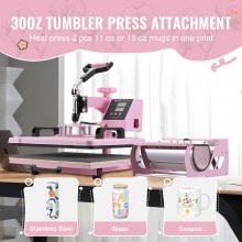 VEVOR Heat Press Machine 12x15 in 5 in 1 with 30oz Tumbler Press T-Shirts Pink