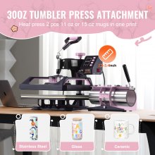 VEVOR 5 in 1 Heat Press Machine 12x15 in 30oz Tumbler Press T-Shirts Black+Pink