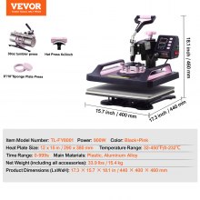 VEVOR 5 in 1 Heat Press Machine 12x15 in 30oz Tumbler Press T-Shirts Black+Pink