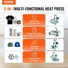 VEVOR Heat Press Machine 12x15 in 5 in 1 with 30oz Tumbler Press T-Shirts Green