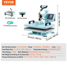 Mașină de presă la căldură VEVOR 12x15 în 5 în 1 cu tricouri pentru presă cu pahar de 30 oz, verde