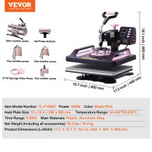 VEVOR 8 in 1 Heat Press Machine 12x15 in 30oz Tumbler Press T-Shirts Black+Pink