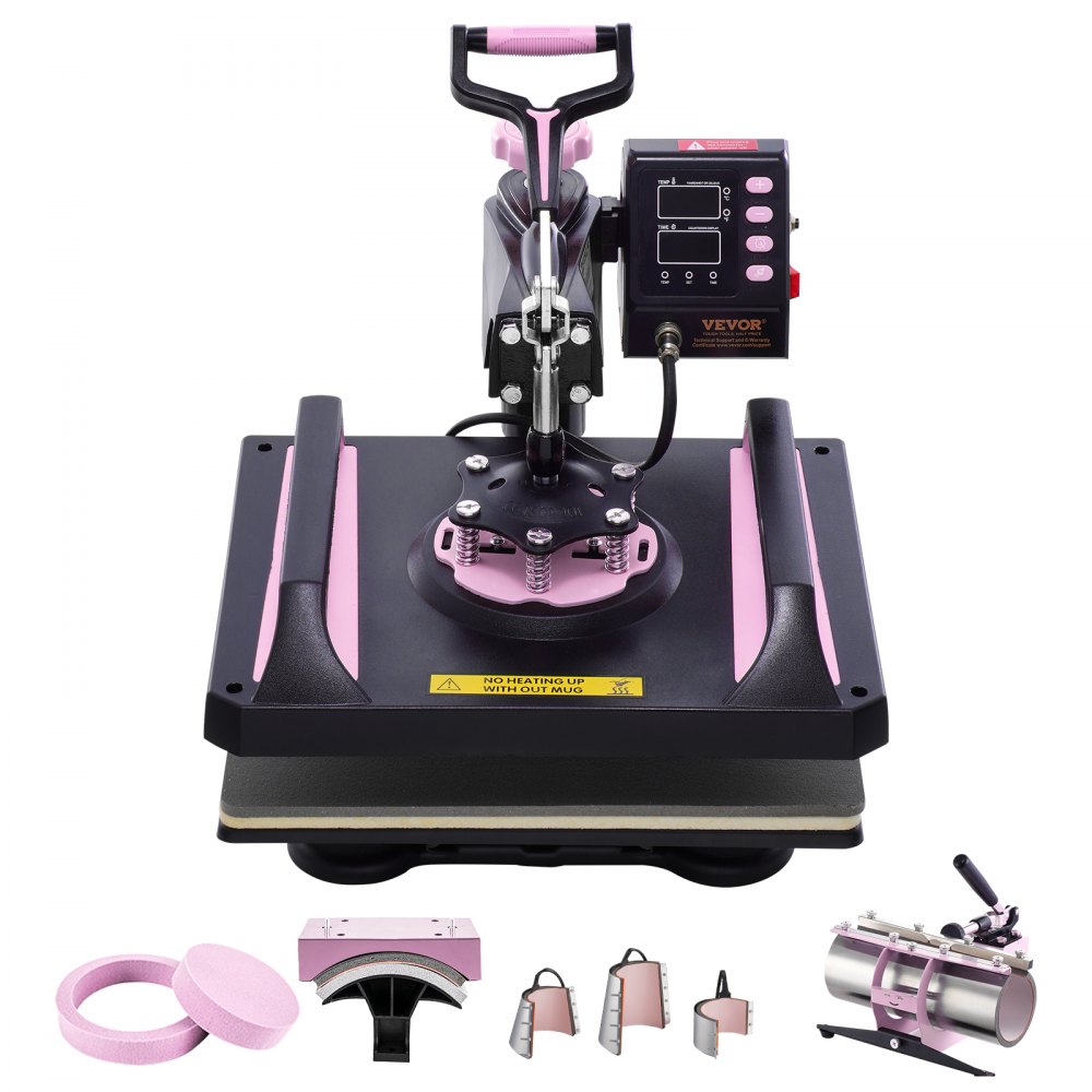 VEVOR 8v1 Heat Press Machine 12x15 in 30oz T-Shirts Tumbler Press Black+Pink