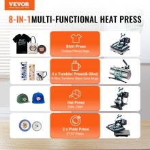 VEVOR 8 in 1 Heat Press Machine 12x15 in 30oz Tumbler Press T-Shirts Black+Green