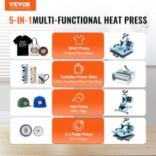 VEVOR Heat Press Machine, 12 x 15 inch, 8 in 1 Heat Transfer Machine with 6-30 oz Tumbler Press, 360° Swing Away T-Shirt Pressing, Digital Precise Control, for T-Shirts/Mugs/Hats/Plates, Green