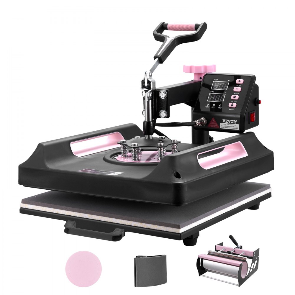 VEVOR Heat Press Machine, 15 x 15 inch, 5 in 1 Heat Transfer Machine with 30 oz Tumbler Press, 360° Swing Away Digital T-Shirt Pressing Machine, Teflon Coating, for T-Shirts/Mugs/Hats/Plates, Black