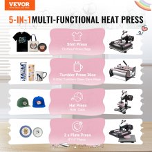 VEVOR 5 in 1 Heat Press Machine 15x15 in 30oz Tumbler Press T-Shirts Black