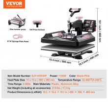 VEVOR 5 in 1 Heat Press Machine 15x15 in 30oz Tumbler Press T-Shirts Black
