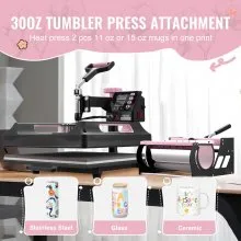 VEVOR Heat Press Machine, 15 x 15 inch, 5 in 1 Heat Transfer Machine with 30 oz Tumbler Press, 360° Swing Away Digital T-Shirt Pressing Machine, Teflon Coating, for T-Shirts/Mugs/Hats/Plates, Black