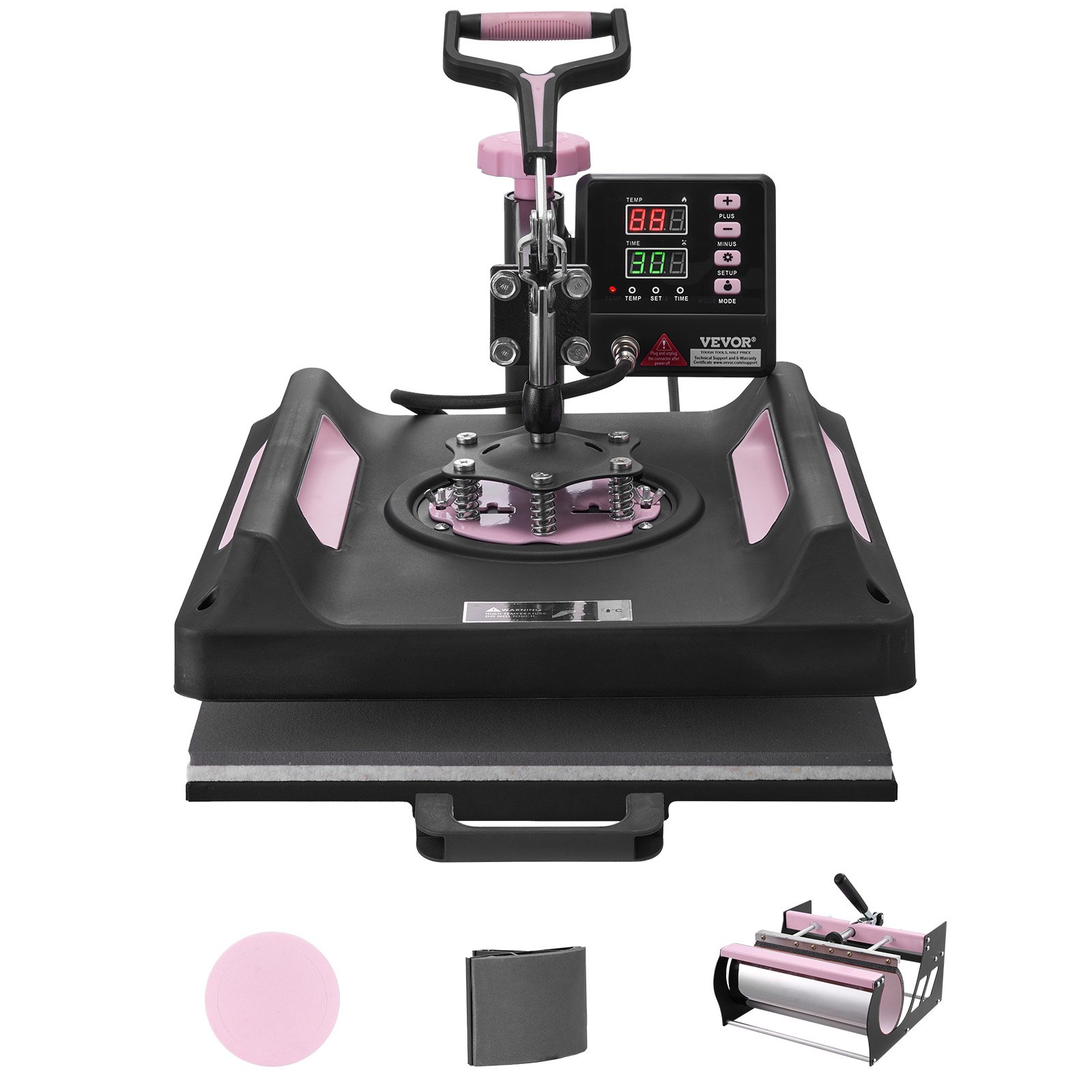 VEVOR Heat Press Machine, 15 x 15 inch, 5 in 1 Heat Transfer Machine with 30 oz Tumbler Press, 360° Swing Away Digital T-Shirt Pressing Machine, Teflon Coating, for T-Shirts/Mugs/Hats/Plates, Black