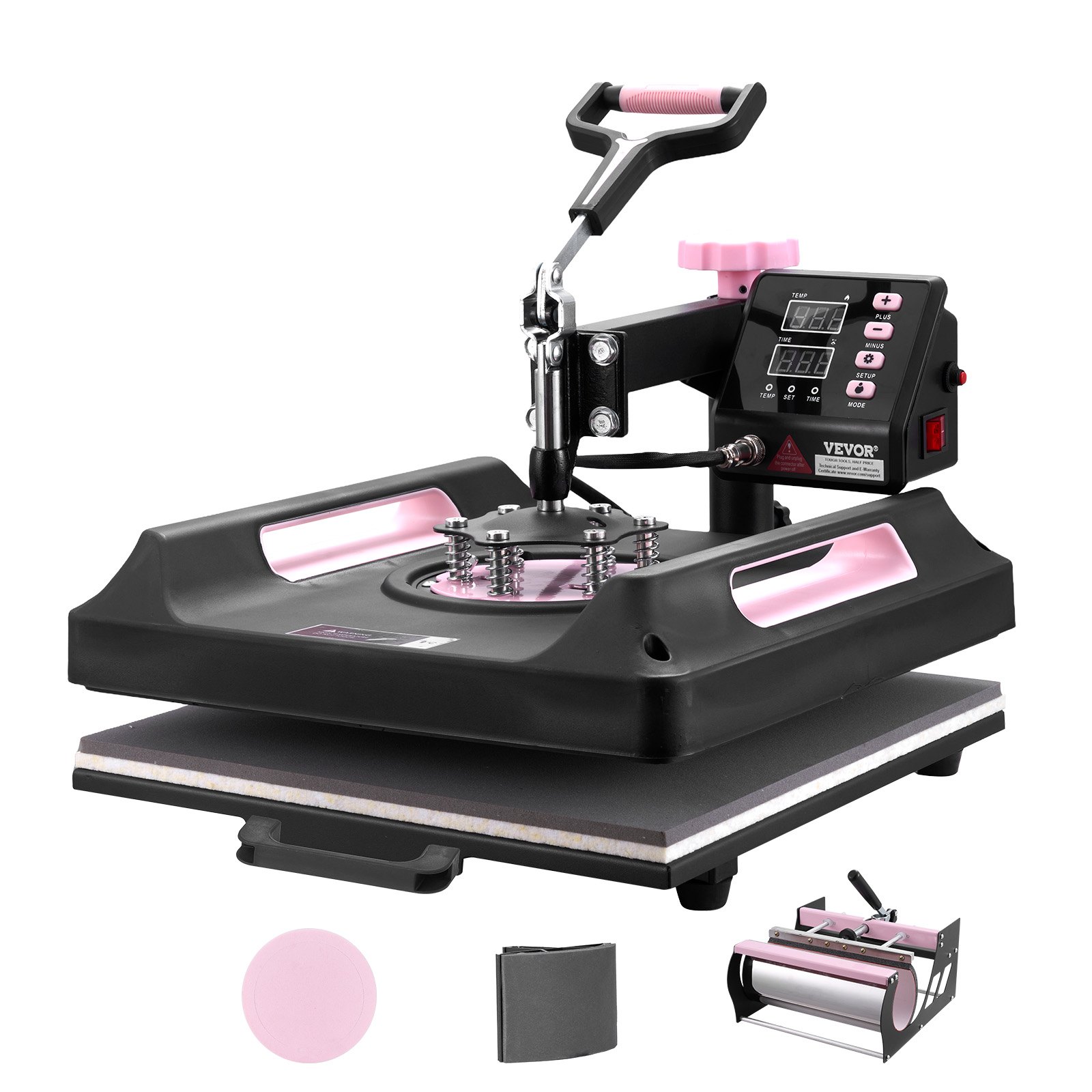 VEVOR Heat Press Machine, 15 x 15 inch, 5 in 1 Heat Transfer Machine with 30 oz Tumbler Press, 360° Swing Away Digital T-Shirt Pressing Machine, Teflon Coating, for T-Shirts/Mugs/Hats/Plates, Black