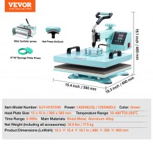 VEVOR Heat Press Machine 15x15 in 5 in 1 with 30oz Tumbler Press T-Shirts Green