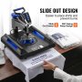 VEVOR heat press machine with slide-out design, easier shirt placement, and 360° swing-away feature.