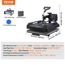 VEVOR Heat Press Machine, 15 x 15 inch, 5 in 1 Heat Transfer Machine with 30 oz Tumbler Press, 360° Swing Away Digital T-Shirt Pressing, Teflon Coating, for T-Shirts/Mugs/Hats/Plates, Black+Blue