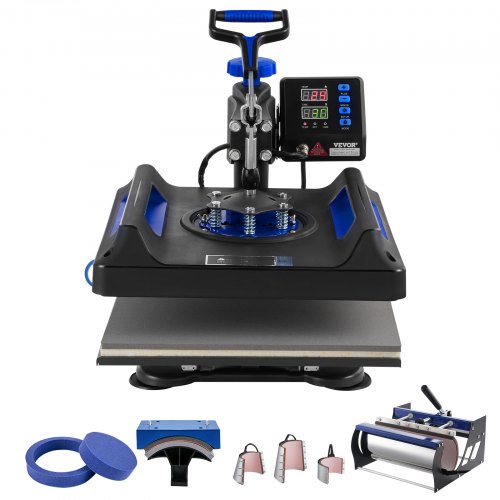 VEVOR 8 in 1 Heat Press Machine 15x15 in 30oz Tumbler Press T-Shirts Black+Blue