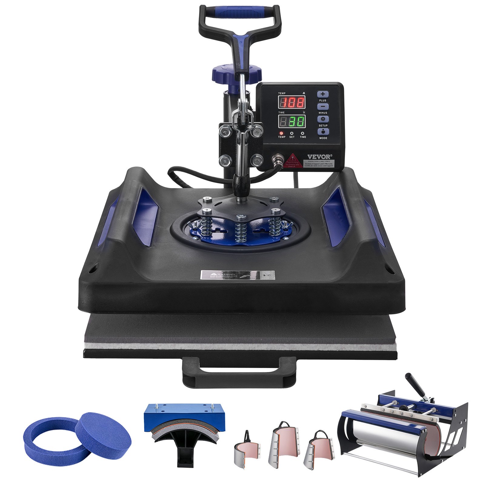 VEVOR 8 in 1 Heat Press Machine 38x38 cm 850.5 g Tumbler Press T-Shirts Black+Blue