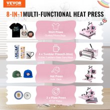 VEVOR Heat Press Machine 15x15 in 8 in 1 with 30oz Tumbler Press T-Shirts Pink