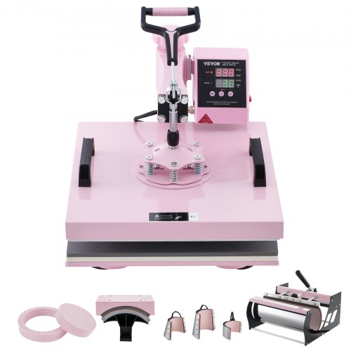 VEVOR Heat Press Machine 38x38 cm 8 in 1 with 850.5 g Tumbler Press T-Shirts Pink