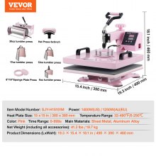 VEVOR Heat Press Machine 15x15 in 8 in 1 with 30oz Tumbler Press T-Shirts Pink
