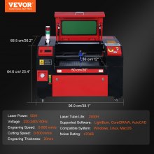 VEVOR 50W CO2 Laser Engraver Engraving Carving Print Machine 300x500 mm Workbed