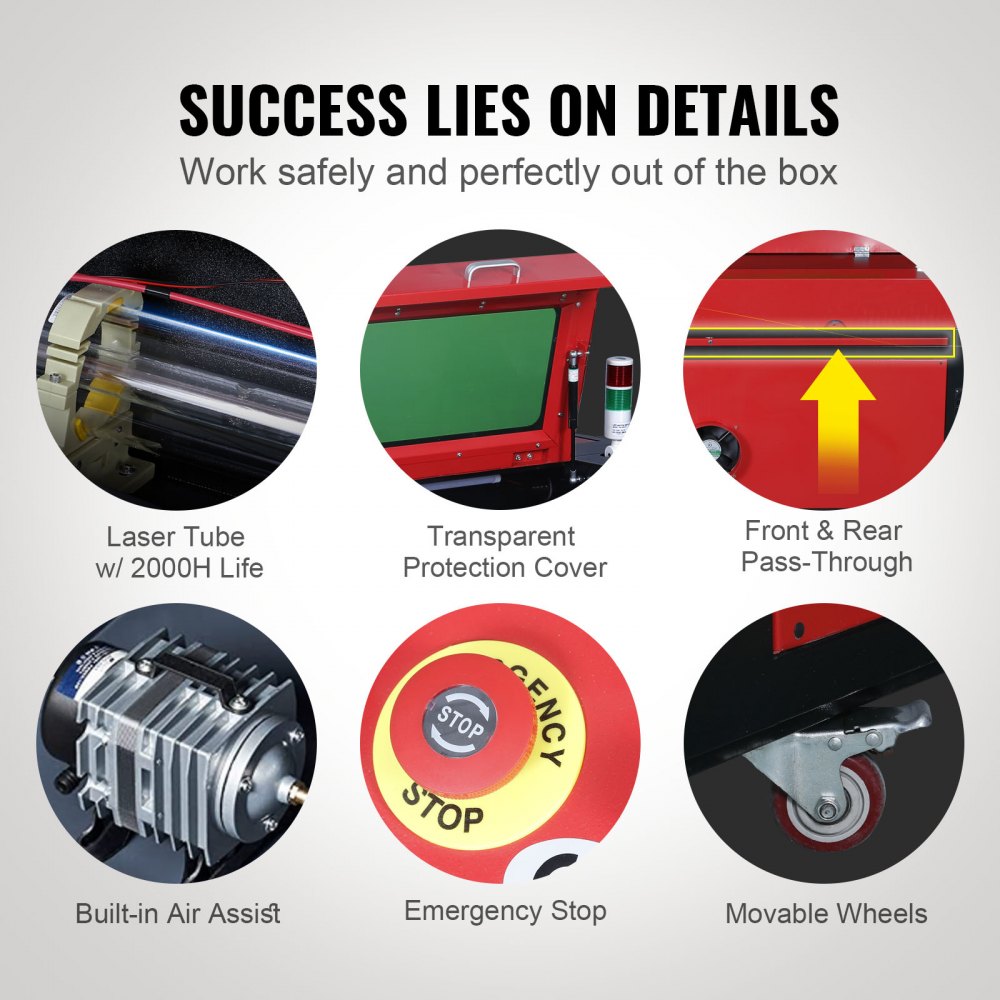 VEVOR 60W CO2 Laser Engraver, 400x600 mm, 800 mm/s, Laser Cutter Machine with 2-Way Pass Air Assist, Compatible with LightBurn, CorelDRAW, AutoCAD, Windows, Mac OS, Linux, for Wood Acrylic Fabric More