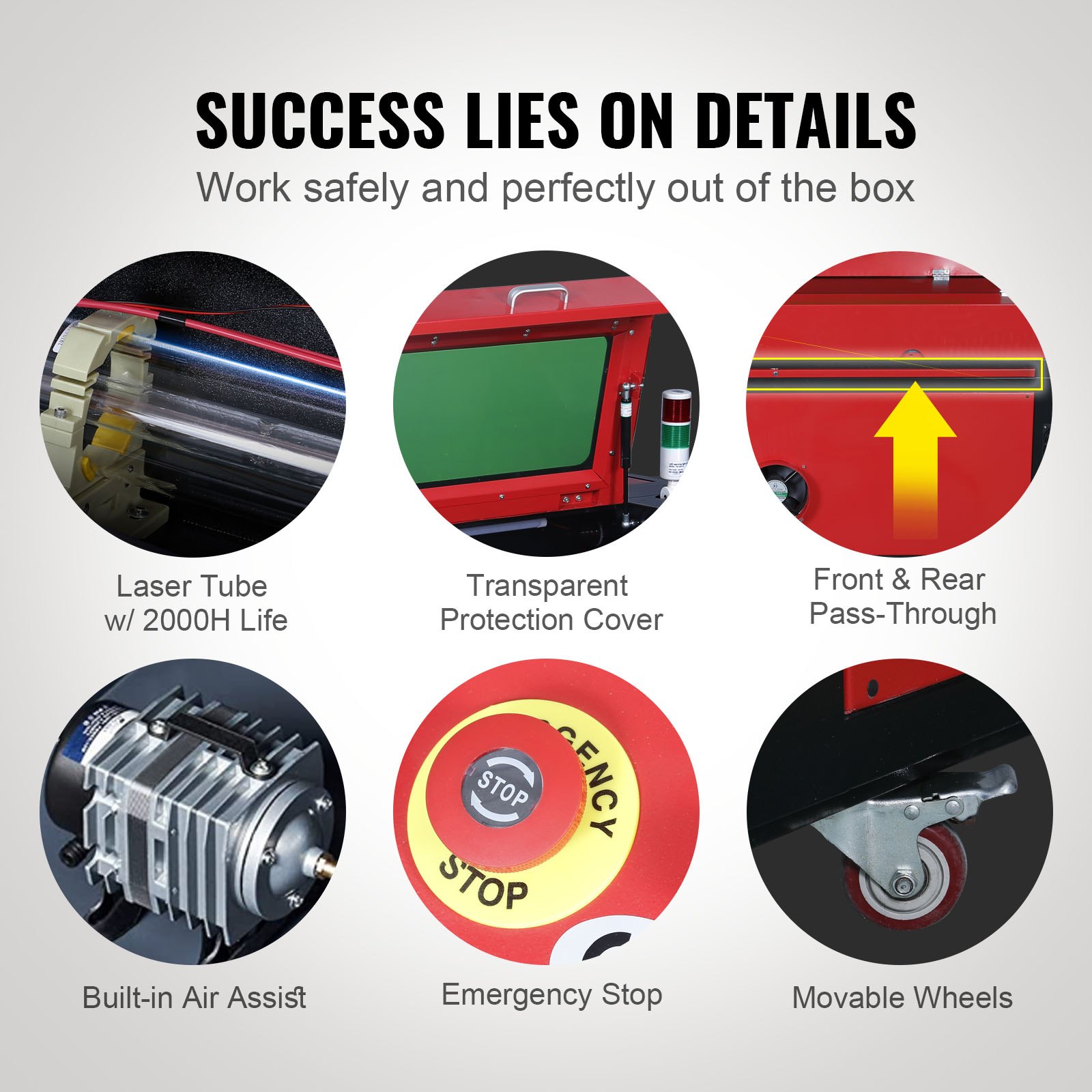 VEVOR 60W CO2 Laser Engraver, 400x600 mm, 800 mm/s, Laser Cutter Machine with 2-Way Pass Air Assist, Compatible with LightBurn, CorelDRAW, AutoCAD, Windows, Mac OS, Linux, for Wood Acrylic Fabric More