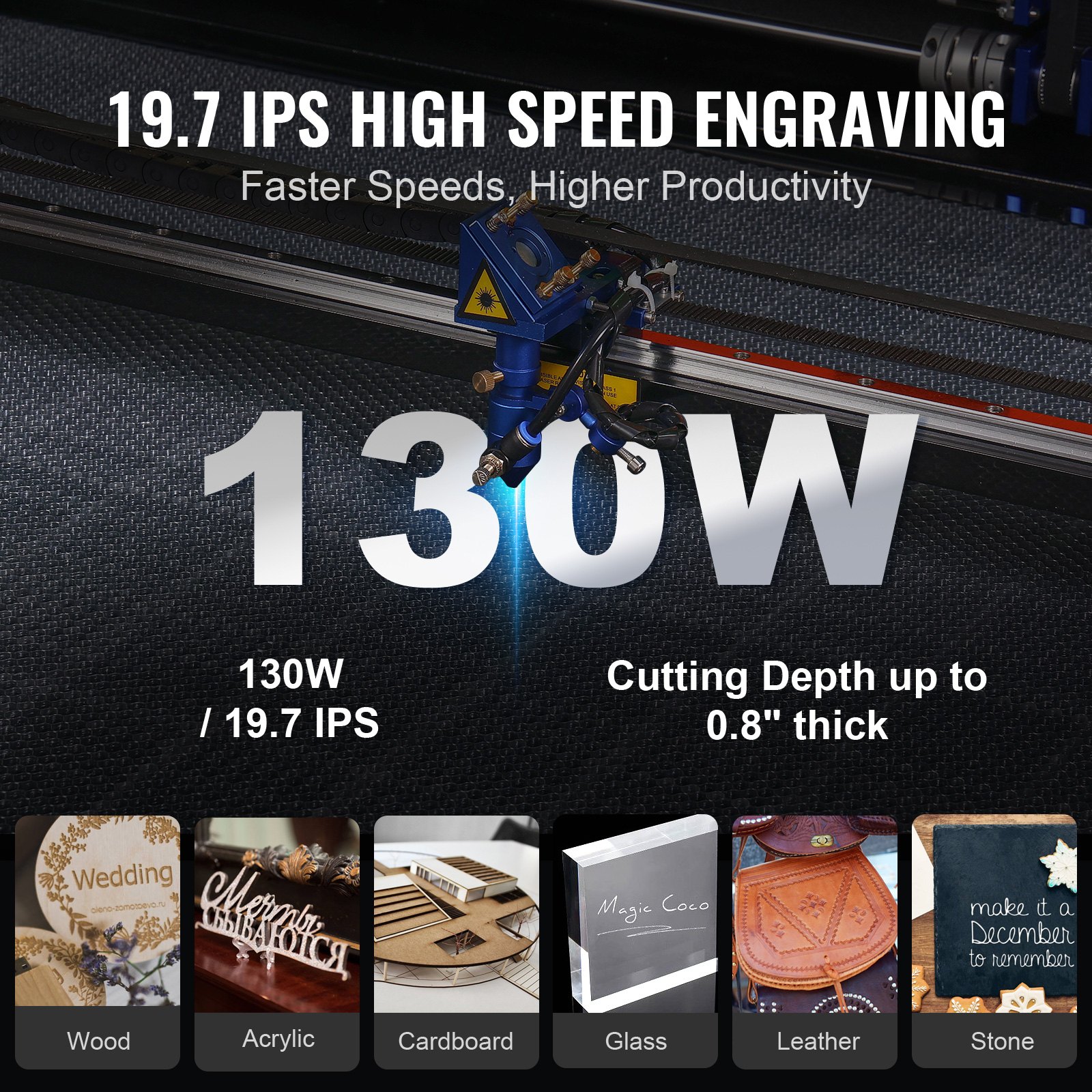 Laserový gravírovací stroj VEVOR 130W CO2, 89 x 140 cm (35 x 55 palců), 500 mm/s (19,7 IPS) s obousměrným vzduchovým přídavkem, kompatibilní s LightBurn, CorelDRAW, AutoCAD, Windows, Mac OS, Linux, pro dřevo a akrylové tkaniny Více