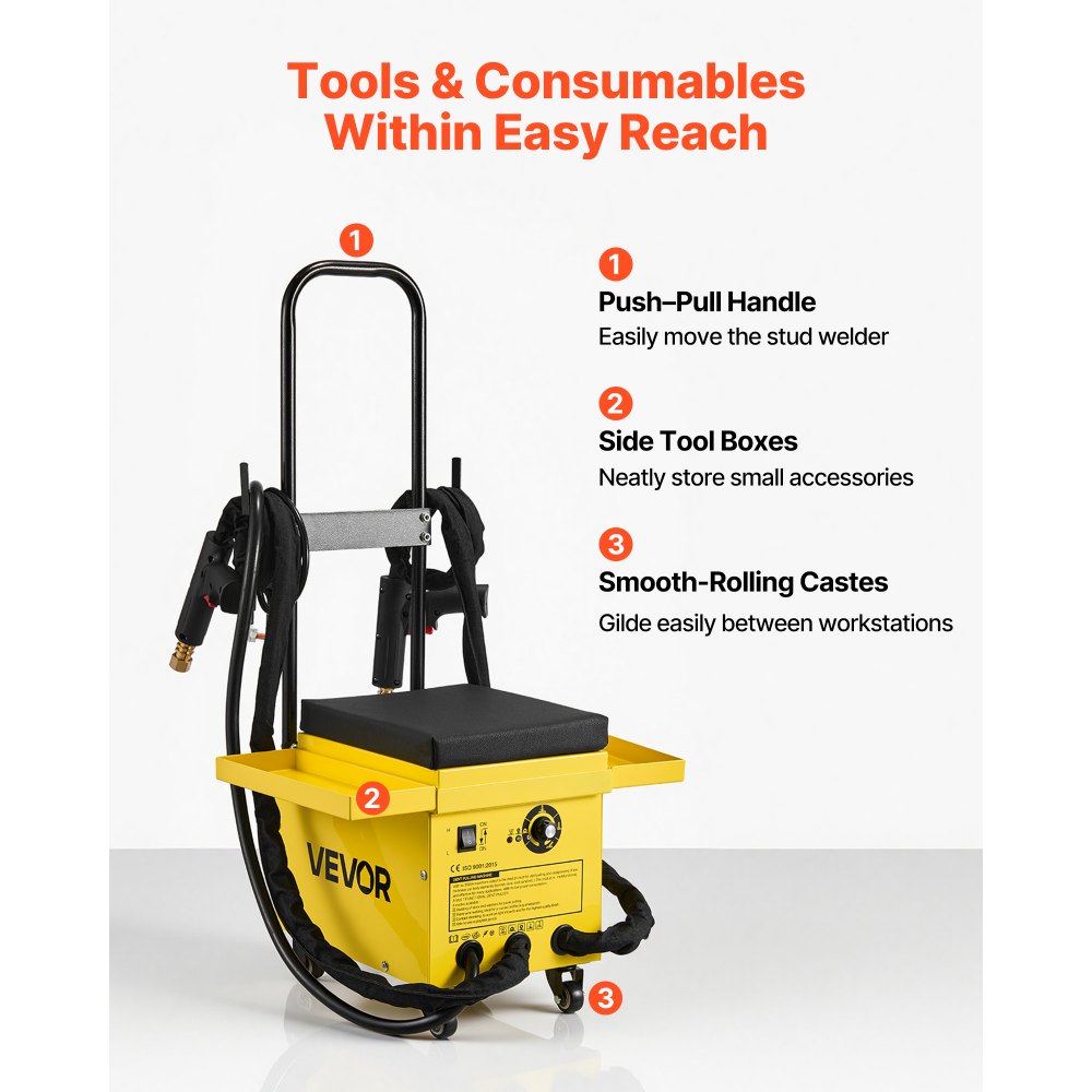 VEVOR 4.5KW Professional Stud Welder Dent Repair Kit with 2 Welding Guns & 6 Modes, All in One Dent Repair Workstation with Extended Handle, Padded Seat and Accessory Tray