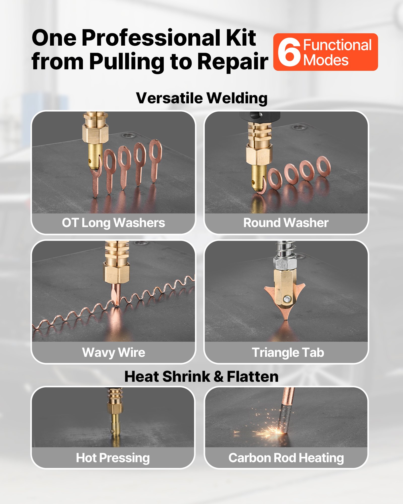 VEVOR 4.5KW Professional Stud Welder Dent Repair Kit with 2 Welding Guns & 6 Modes, All in One Dent Repair Workstation with Extended Handle, Padded Seat and Accessory Tray