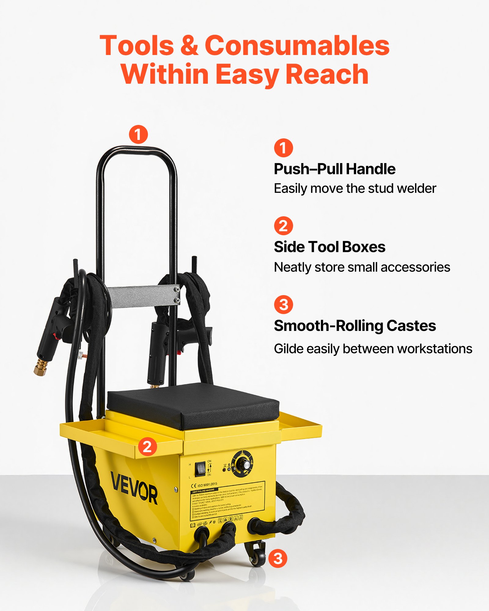 VEVOR 4.5KW Professional Stud Welder Dent Repair Kit with 2 Welding Guns & 6 Modes, All in One Dent Repair Workstation with Extended Handle, Padded Seat and Accessory Tray