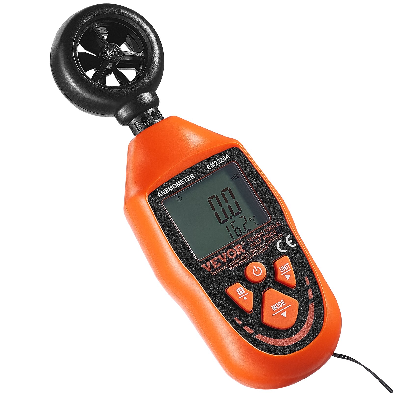 VEVOR Handhållen anemometer, 14℉-113℉, Digital vindhastighetsmätare med LED-bakgrundsbelysningsskärm, Mäter vindhastighet Vindtemperatur Luftflöde Vindavkylning, för segling Surfing Drone Flygande HVAC