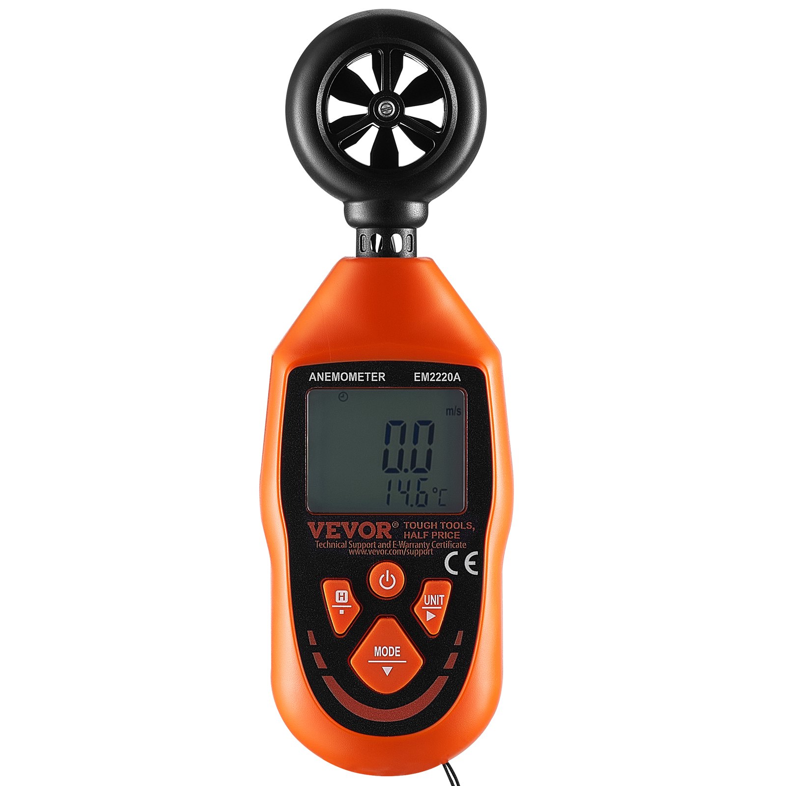 VEVOR Handhållen anemometer, 14℉-113℉, Digital vindhastighetsmätare med LED-bakgrundsbelysningsskärm, Mäter vindhastighet Vindtemperatur Luftflöde Vindavkylning, för segling Surfing Drone Flygande HVAC