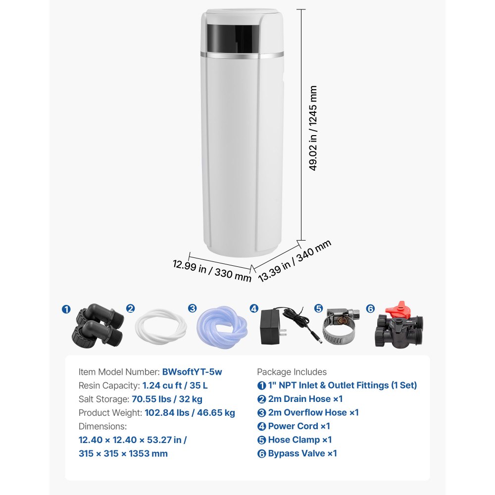 Descalcificador de agua VEVOR, sistema de descalcificación de agua para toda la casa de 40 000 granos, con panel de control táctil automático y válvula de derivación, reduce la dureza y los minerales, mejora la calidad del agua, para 2 o 3 baños.