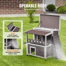 VEVOR Outdoor Cat House Abrigo para gatos selvagens de madeira de 2 andares com varanda e telhado