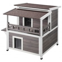 VEVOR Outdoor Cat House Abrigo para gatos selvagens de madeira de 2 andares com varanda e telhado