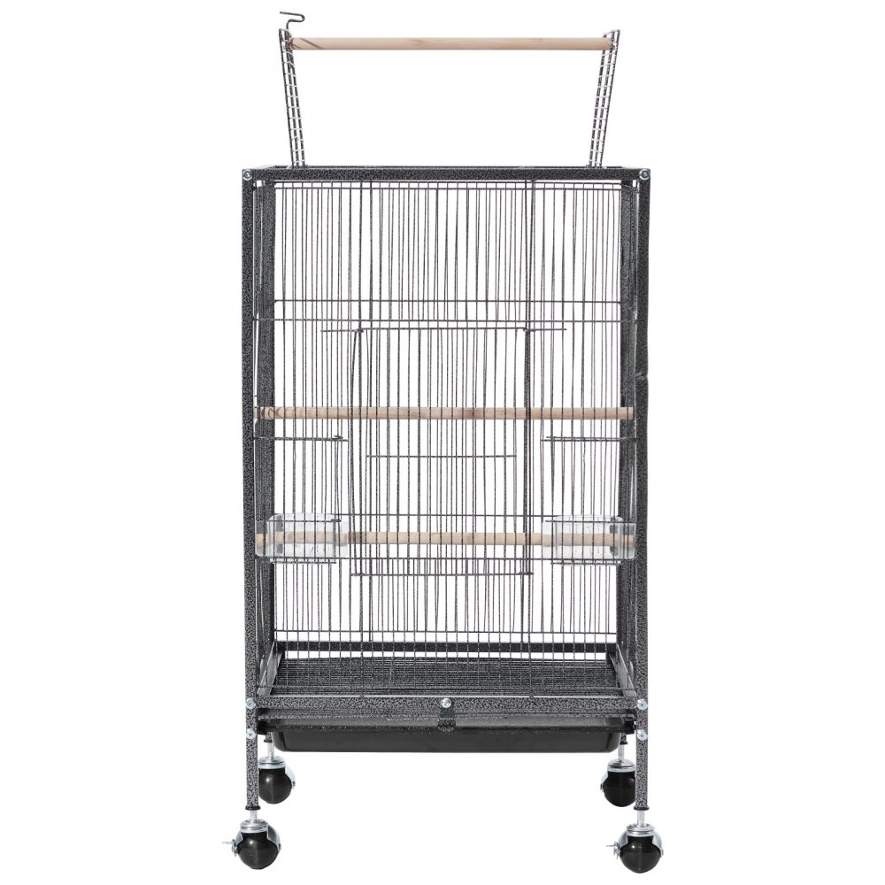 VEVOR Bird Cage, 460 x 460 x 770 mm, Open Flat Top, Wrought Iron Bird Flight Cage with Perches, Slide-Out Tray and Plastic Feeders, Casters, for Parrot, Blue Tit, Cockatiel, Canary, Budgerigar, Conure