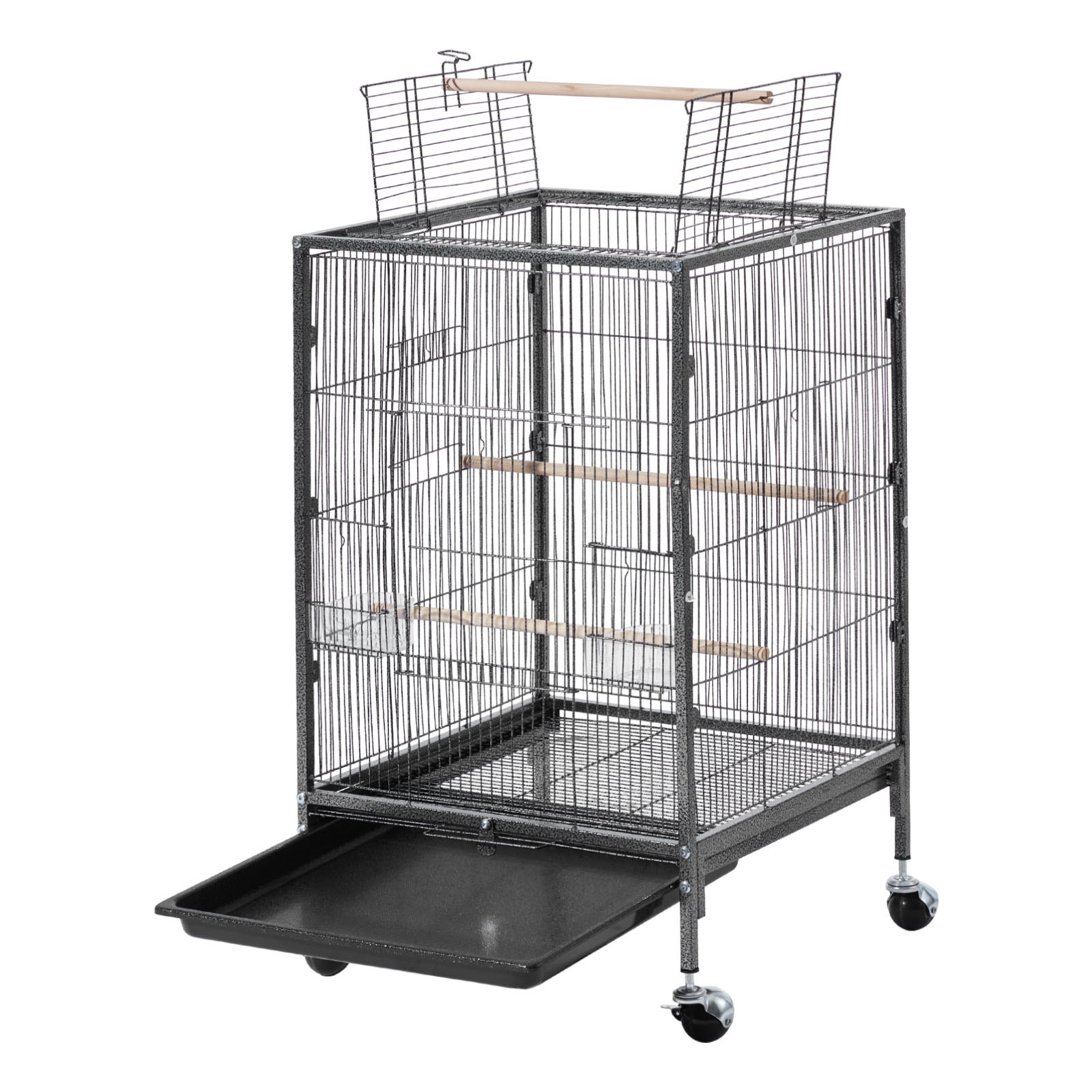 VEVOR Bird Cage, 460 x 460 x 770 mm, Open Flat Top, Wrought Iron Bird Flight Cage with Perches, Slide-Out Tray and Plastic Feeders, Casters, for Parrot, Blue Tit, Cockatiel, Canary, Budgerigar, Conure