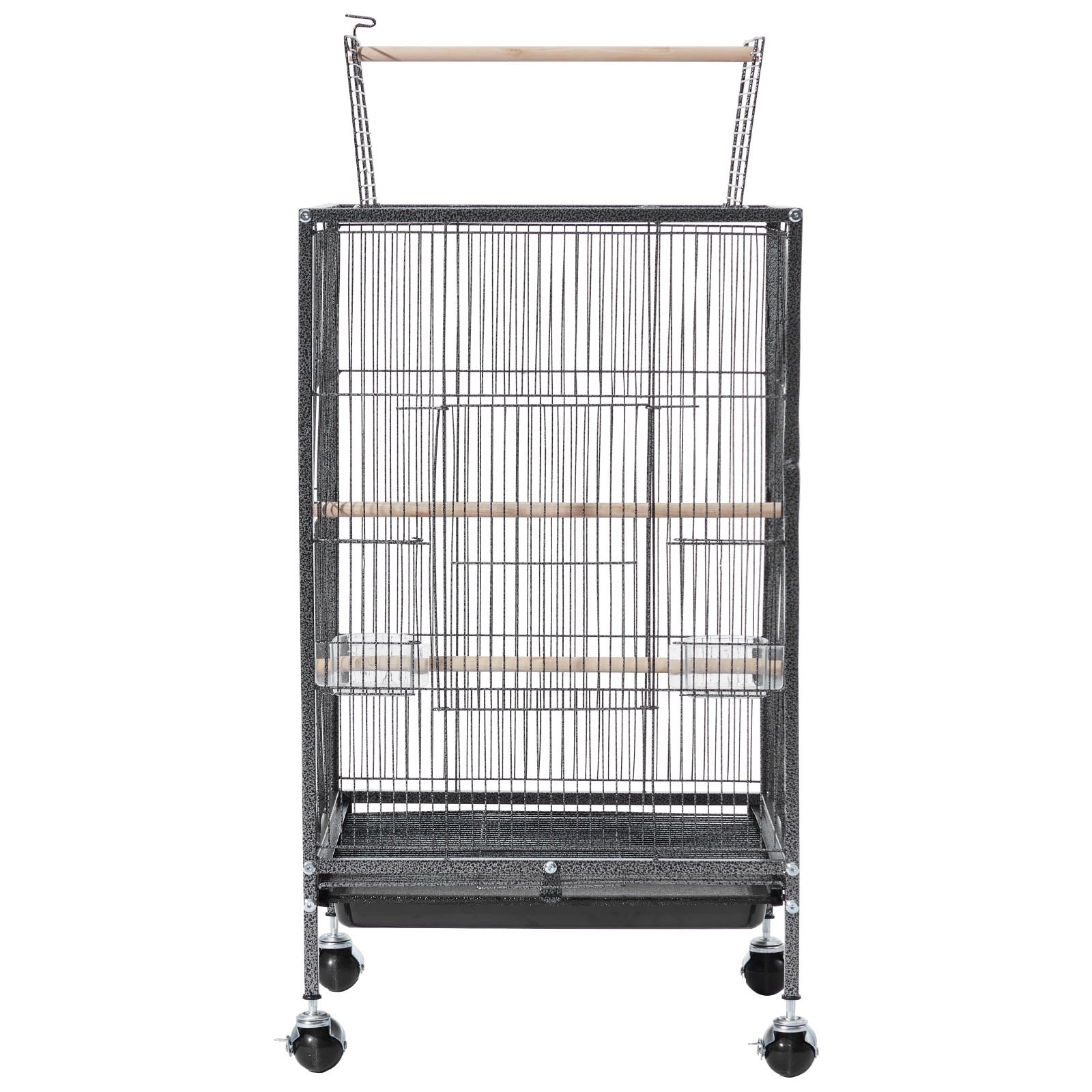 VEVOR Bird Cage, 460 x 460 x 770 mm, Open Flat Top, Wrought Iron Bird Flight Cage with Perches, Slide-Out Tray and Plastic Feeders, Casters, for Parrot, Blue Tit, Cockatiel, Canary, Budgerigar, Conure