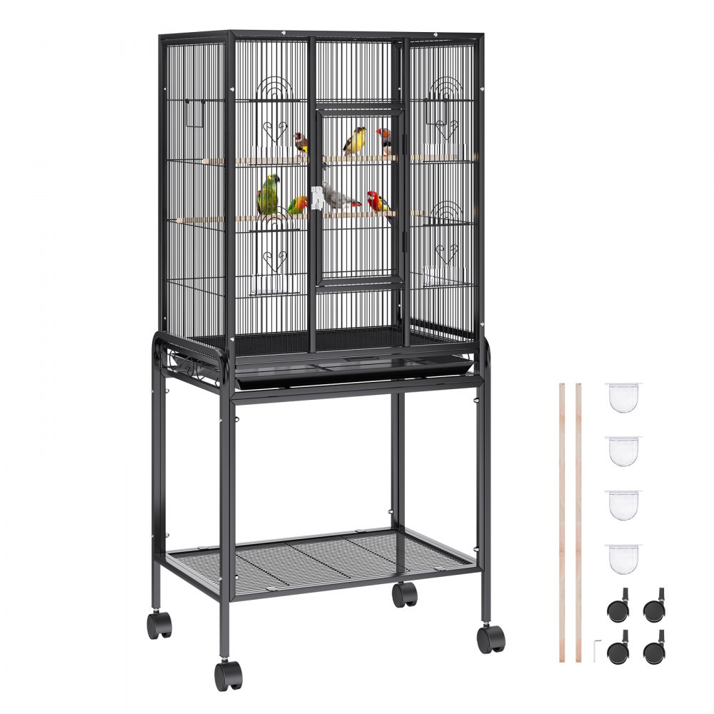 VEVOR 54 inch Standing Large Bird Cage, Carbon Steel Flight Bird Cage for Parakeets, Cockatiels, Parrots, Macaw with Rolling Stand and Tray
