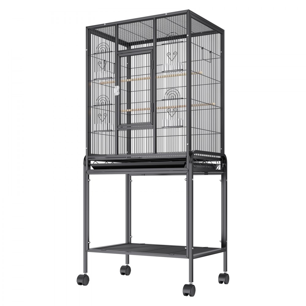 VEVOR 54 inch Standing Large Bird Cage, Carbon Steel Flight Bird Cage for Parakeets, Cockatiels, Parrots, Macaw with Rolling Stand and Tray