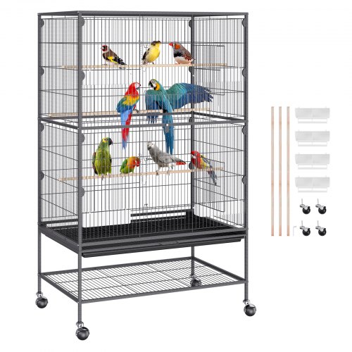 VEVOR 52 inch Standing Large Bird Cage, Carbon Steel Flight Bird Cage for Parakeets, Cockatiels, Parrots, Macaw with Rolling Stand and Tray