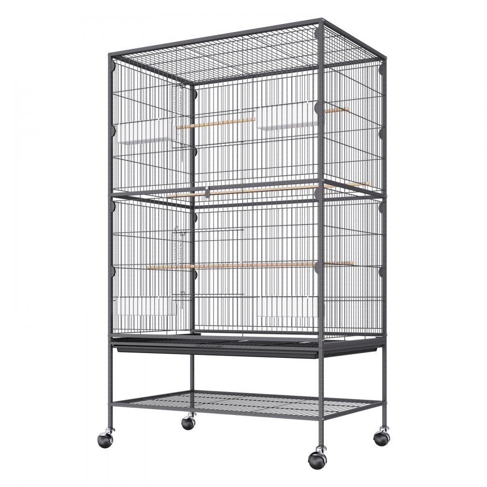 VEVOR 52 inch Standing Large Bird Cage, Carbon Steel Flight Bird Cage for Parakeets, Cockatiels, Parrots, Macaw with Rolling Stand and Tray