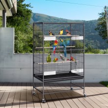 VEVOR Grande cage à oiseaux debout de 132 cm, cage à oiseaux en acier au carbone pour perruches, calopsittes, perroquets, aras avec support roulant et plateau