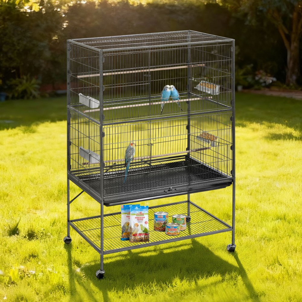 VEVOR Bird Cage, 930 x 580 x 1510 mm, Flat Top, Wrought Iron Bird Flight Cage with Perches, Slide-Out Tray and Plastic Feeders, for Blue Tit, Cockatiel, Canary, Monk Parakeet, African Grey Parrot