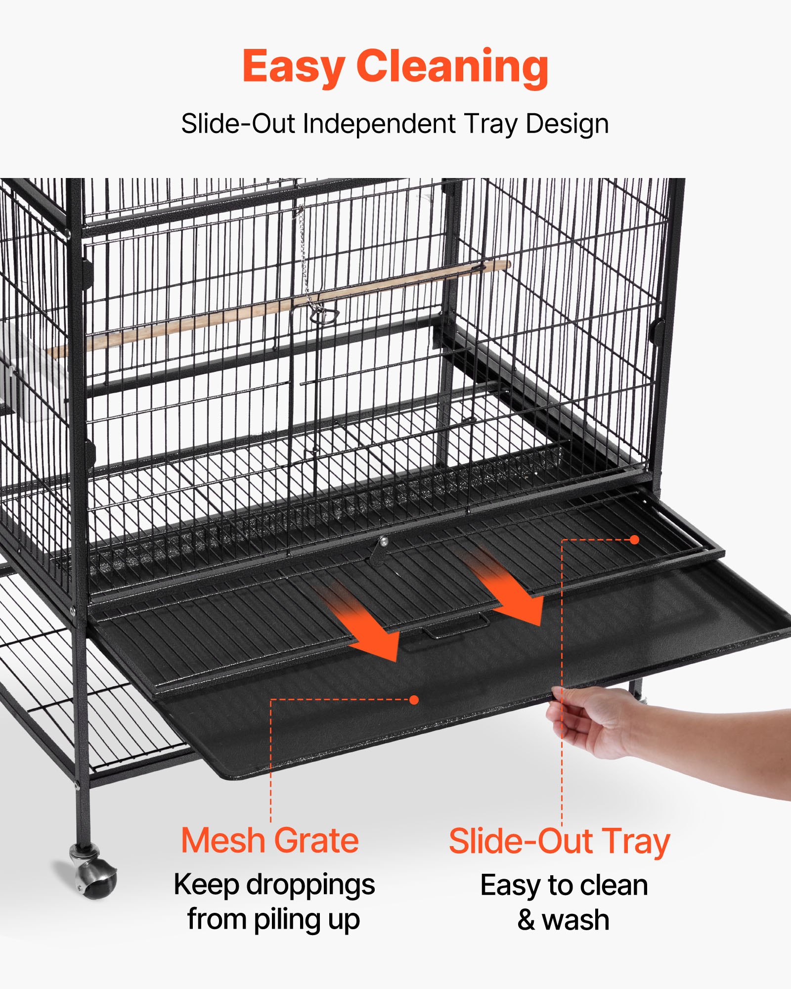 VEVOR Bird Cage, 930 x 580 x 1510 mm, Flat Top, Wrought Iron Bird Flight Cage with Perches, Slide-Out Tray and Plastic Feeders, for Blue Tit, Cockatiel, Canary, Monk Parakeet, African Grey Parrot