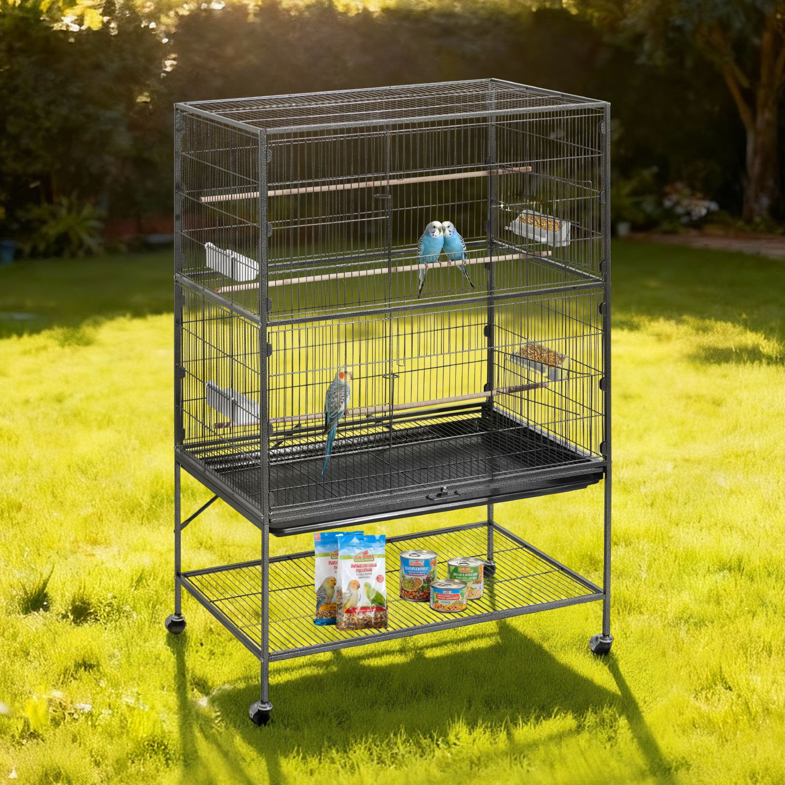VEVOR Bird Cage, 930 x 580 x 1510 mm, Flat Top, Wrought Iron Bird Flight Cage with Perches, Slide-Out Tray and Plastic Feeders, for Blue Tit, Cockatiel, Canary, Monk Parakeet, African Grey Parrot