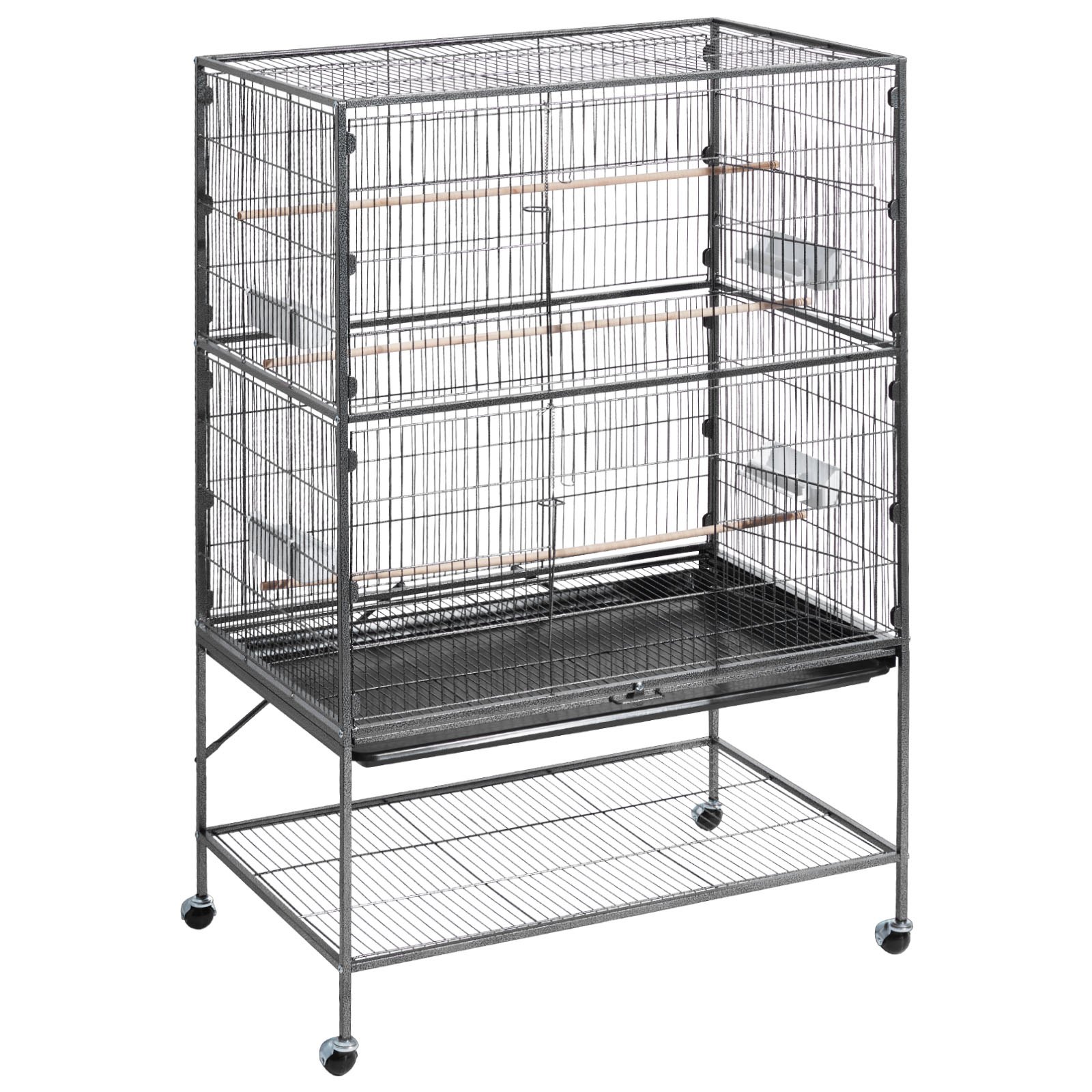 VEVOR Bird Cage, 930 x 580 x 1510 mm, Flat Top, Wrought Iron Bird Flight Cage with Perches, Slide-Out Tray and Plastic Feeders, for Blue Tit, Cockatiel, Canary, Monk Parakeet, African Grey Parrot
