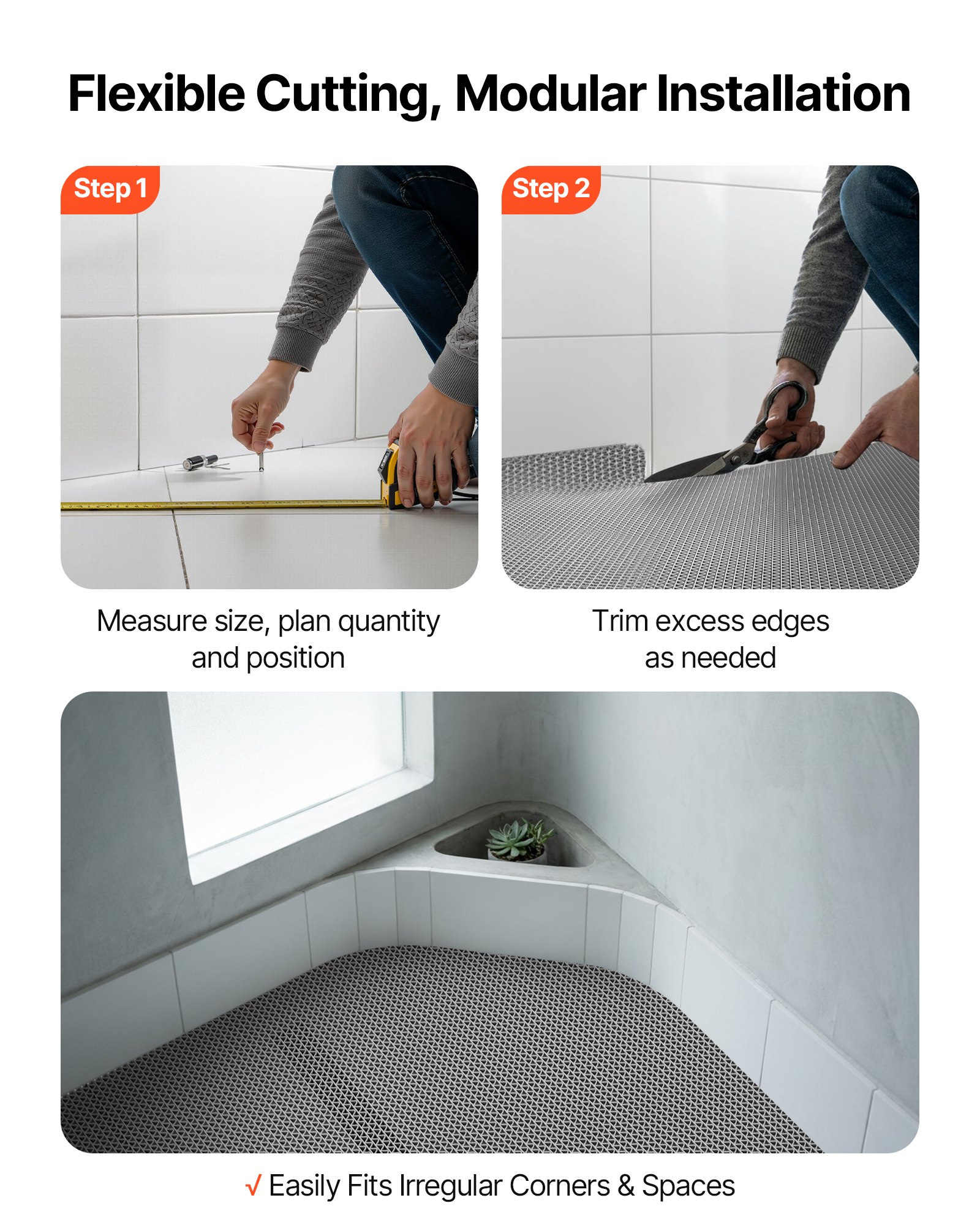 VEVOR Drainage Mat, 90 x 500 cm, PVC Non Slip Commercial Floor Mat, Wet Area Water Drain Splash Matting Hollow Doormat Roll, for Outdoor Indoor Restaurant Swimming Pool Patio Bathroom Washroom, Gray