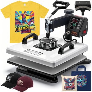 VEVOR Heat Press Machine, 15 x 15 in, 2-in-1 Multifunction, 360° Swing Away, 1200W Double Tube Fast and Even Heating, Digital Precise Control, Sublimation Press Machine for T-Shirts, Hats, Caps